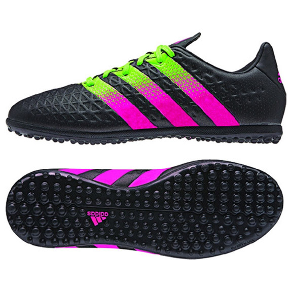 adidas Youth ACE 16.3 Turf Soccer Shoes (Black/Green/Pink