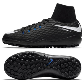 Nike Youth HypervenomX Phelon III DF Turf Shoes (Black/White)