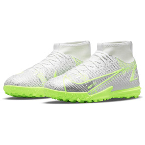 Nike Youth Mercurial Superfly 8 Academy Turf Shoes (White/Volt)