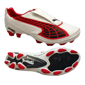 Puma v1.10 K I FG Soccer Shoes (White/Red) @ SoccerEvolution