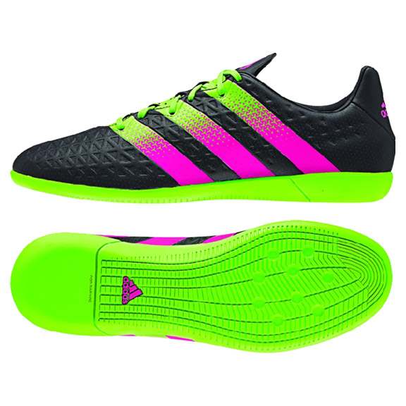 adidas ACE 16.3 Indoor Soccer Shoes (Black/Green/Pink ...