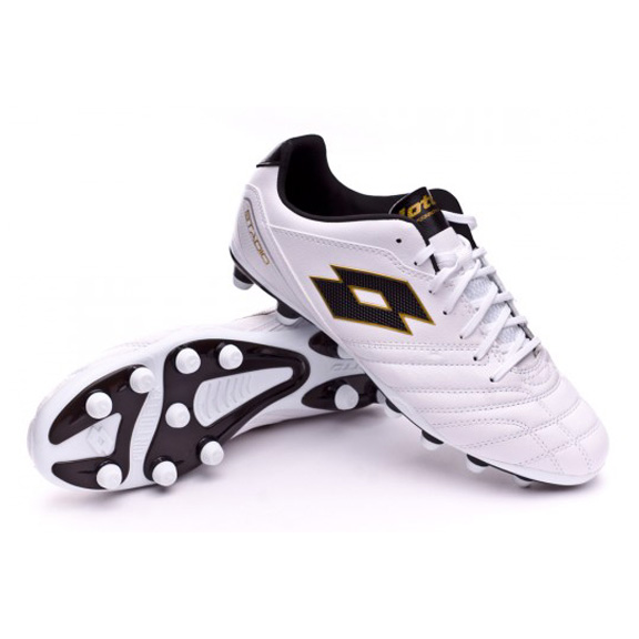 Lotto Stadio 300 FG Soccer Shoes (White/Gold/Black) SoccerEvolution