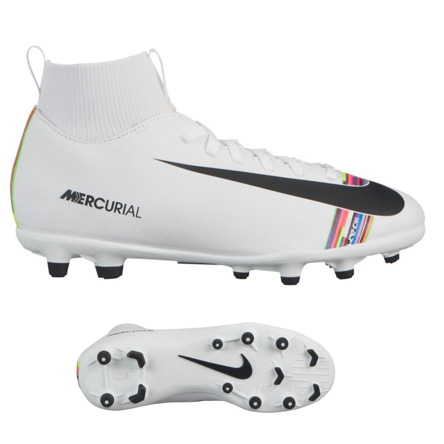 ansiedad brillante Sentido táctil Nike Youth CR7 Ronaldo Superfly 6 Club MG Shoes (White/Multicolor) @  SoccerEvolution