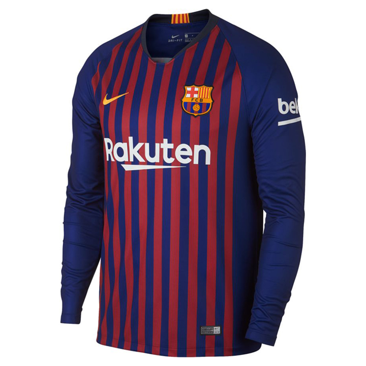 Nike Barcelona Long Sleeve Soccer Jersey (Home 18/19) @ SoccerEvolution